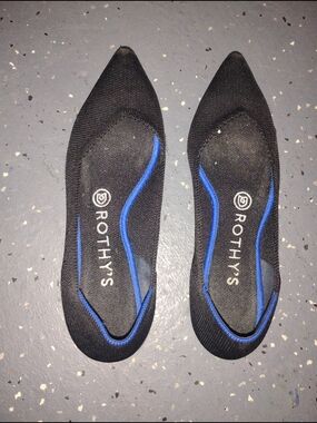 Rothy's Women's Black Pointed Flats with Blue Trim